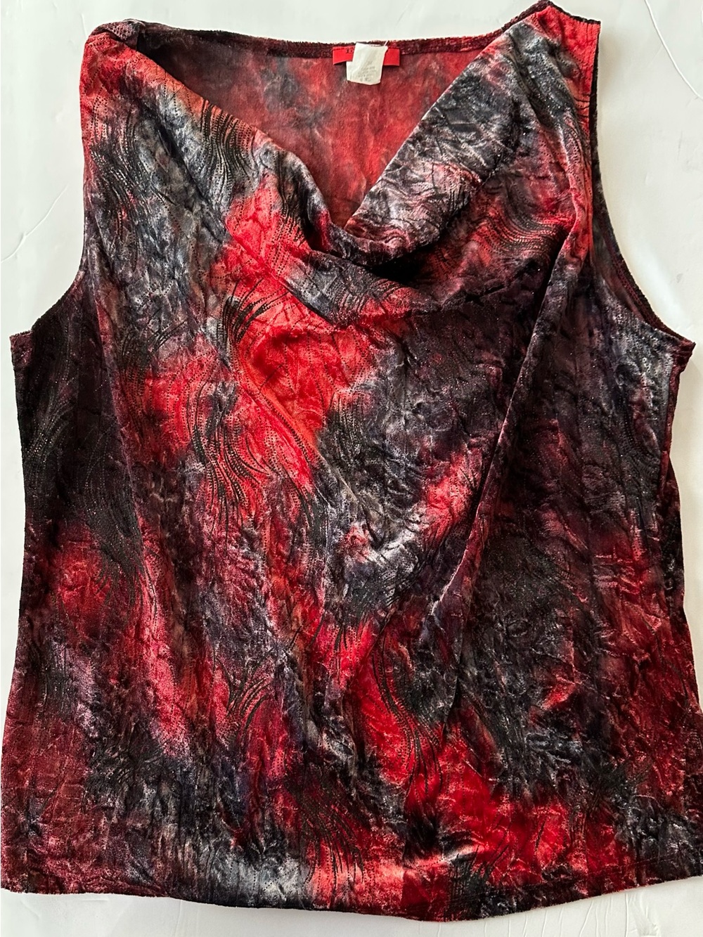 ENT Entrancy 2X Red Black Cowl Neck Sleeveless Blouse
